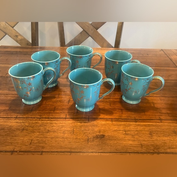 Coffee cups turquoise & gold set/6 pieces - Picture 3 of 6